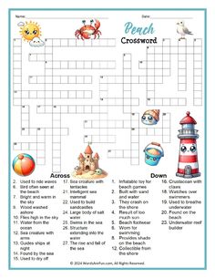 a crossword puzzle with words and pictures for children to use in the word search