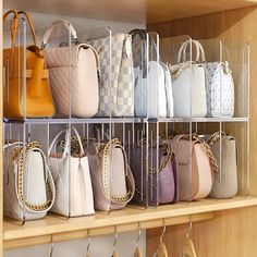 a shelf filled with lots of purses and handbags