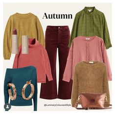 True Autumn Purple, Autumn Color Pallet Outfits, Warm Autumn Summer Outfits, Soft Autumn Blue, Hoc Autumn Outfits, Autumn Clothes