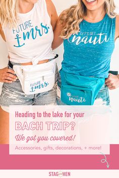 two beautiful women standing next to each other with the words, heading to the lake for your beach trip? we got you covered