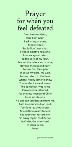 a green background with the words prayer for when you feel defated on it