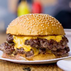 a cheeseburger on a plate with a side of fries