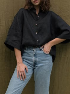 Black Linen Shirt Outfit Women, Linen Shirt Outfit Women, Black Shirt Outfits, Linen Shirts Women, Black Shirts Women, Outfit Women