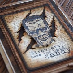 an altered photo of a man's face with the words strangers have been candy written on it