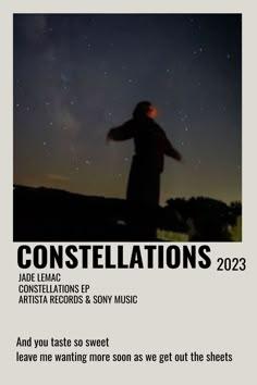 a poster with an image of a person in the background and text that reads constellations