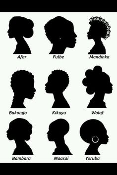 the silhouettes of women's heads in different styles and colors, with names on them