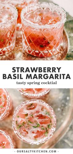 strawberry basil margaritas in glasses with text overlay