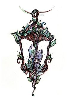 a drawing of a cross with vines and leaves on it