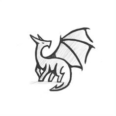 a black and white drawing of a dragon