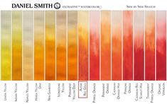 the color chart for daniel smith's watercolors, which are orange and yellow