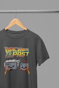 back to the past t - shirt hanging on a hanger with an image of two toasters