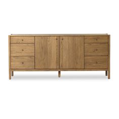 the sideboard is made out of wood and has four drawers, two doors and one drawer