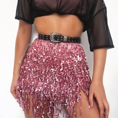 Pink Coachella Outfit, Sequin Fringe Skirt, Rave Skirt, Belly Dance Skirt, Sparkly Skirt, Glitters Skirt, Tassel Skirt