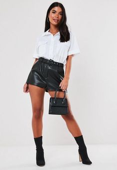 Leather Look Shorts, Petite Clothes, Look Shorts, Dope Fits, Petite Clothing, Leather Clothes, Belted Shorts