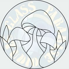 an image of two mushrooms in a circle with the word glass art on it's side