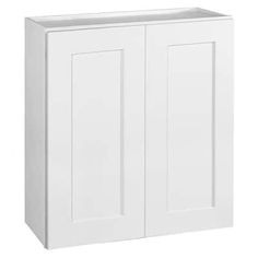 a white wall cabinet with two doors