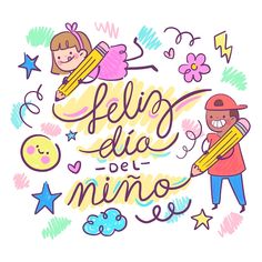 a drawing with the words feliz dia de minio written in spanish