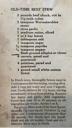 an old - time beef stew recipe with instructions