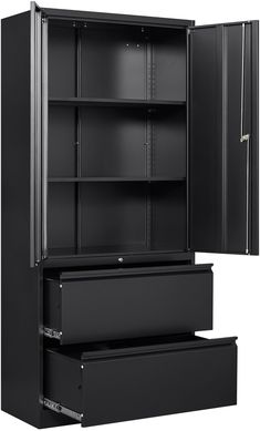 an empty black cabinet with two drawers