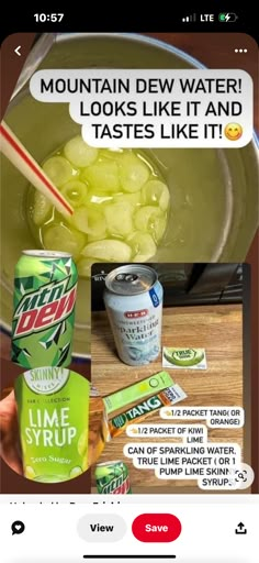 a cell phone with an ad for lime syrup on it and the caption reads mountain dew water looks like it and tastes like it