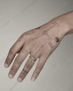 a person's hand with tattoos on it, and an image of the planets