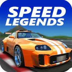 an orange sports car driving down a race track with the words speed legend on it