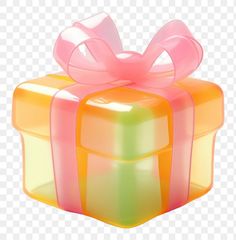 a yellow and pink gift box with a bow on it's top, transparent background