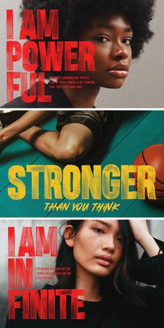 the poster for i am power girl is shown in three different colors and font styles