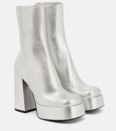 Aevitas Metallic Leather Platform Ankle Boots in Silver - Versace | Mytheresa