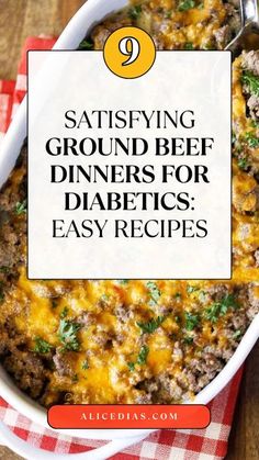 Find 9 satisfying ground beef dinner recipes that are perfect for diabetics. These meals are crafted to be low-carb and full of flavor, ensuring a delicious and balanced dinner that helps manage diabetes. Try these recipes now. Hamburger Meat Recipes For Diabetics, Ground Beef Recipes For Dinner For Diabetics, Low Glycemic Ground Beef Recipes, Healthy Eating Meal Plan Easy, One Pot Meals For Diabetics, Meals For Diabetics Type 2 Easy, Ground Beef Recipes For Dinner Low Carb, Casserole For Diabetics