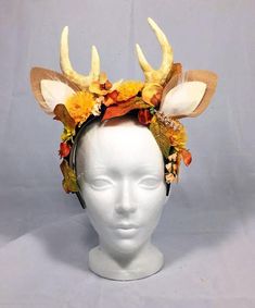 image 0 Autumn Crown, Forest Crown, Antler Crown, Antler Flower, Deer Mask, Deer Ears, Fantasy Crown, Fawns Deer, Fairy Crown