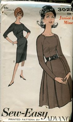 a woman's dress pattern from the 1950's is shown in this image