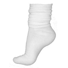 Made in the USA - our lightweight cotton slouch socks have a loose-knit top for maximum stretch, comfort and scrunch. Perfect for those who prefer a less-bulky look and for warmer weather! These slouch socks are great for diabetics and those with circulation issues, too, since the leg is so soft, loose and non-binding. Wear them up to the knee (or over, depending on your height!), or scrunch 'em down '80s and '90s style. Fully fashioned foot, with reinforced heels and a bit of cushioning on the Thick White Socks, White Scrunch Socks, White Slouch Socks, White Socks Png, Scrunched Up Socks, Scrunched Socks, White High Socks, Yeti Costume, White Tube Socks