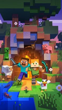 an image of a minecraft game being played on the nintendo wii with animals and people