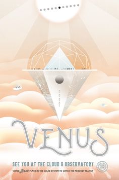 the poster for venus is shown with an image of a diamond in the sky and clouds