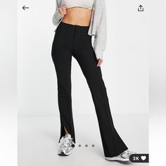 Pull&Bear High Waisted Split Hem Tailored Black Pants Flared Slim Fit Pants Brand New With Tags Never Worn! Size Xs Bought From Asos Split Hem Pants, Athleisure Pants, Hem Pants, High Waisted Flare Jeans, Green Cargo Pants, Legging Outfits, Social Media Trends, Flowy Pants, How To Hem Pants