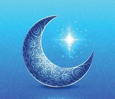 the crescent moon is decorated with intricate designs and sparkles in the sky above it