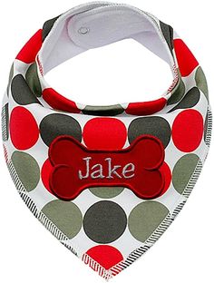 a bandana with a dog bone on it's neck and the name jake