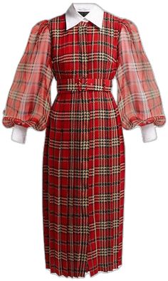 2020 Aesthetic, Puff Sleeve Midi Dress, Emilia Wickstead, Dress Royal, Red Chiffon, Pleated Chiffon, Tartan Dress, Clothes Women, Pleated Midi Dress