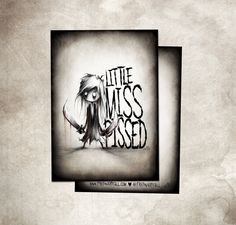 a drawing of a girl with long hair and the words little miss is closed on it