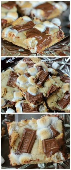 chocolate marshmallow bars are stacked on top of each other and ready to be eaten