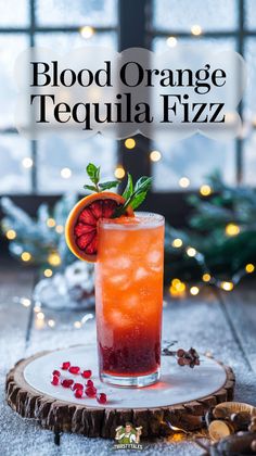 blood orange tequila fizz with garnish on the rim