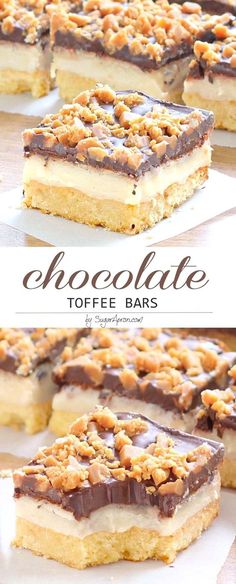 chocolate toffee bars with nuts on top