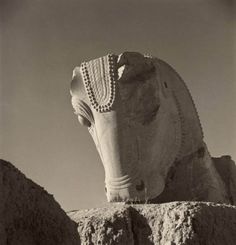 an old photo of a sphinx statue in the desert