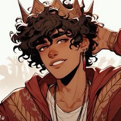 a drawing of a man with curly hair wearing a crown on top of his head