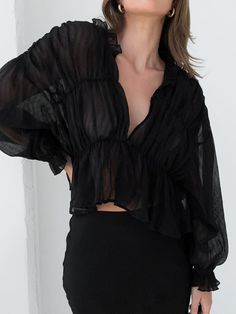 Details Composition: 100% Polyester Design: Pleated Style: Casual Thickness: Thin Sheer: Yes Material: Chiffon Sleeve Length: Long Sleeve Neckline: V-neck Occasion: Leisure. Vacation Size & Fit Clothes Length: Regular Stretch: Non-stretch Fit Type: Shift Cm Inch Size Length Bust Sleeve XS 49 96 56 S 50 100 60 M 51 104 61 L 52 108 62 XL 53 112 63 XS 19.3 37.8 22 S 19.7 39.4 23.6 M 20.1 40.9 24 L 20.5 42.5 24.4 XL 20.9 44.1 24.8 Care Instructions Maximum washing temperature 30°C Do not bleach Wash Fit Clothes, Semi Sheer Top, Fits Clothes, Tops Long Sleeve, Chiffon Ruffle, Sheer Top, Sheer Fabrics, Clothing Patterns