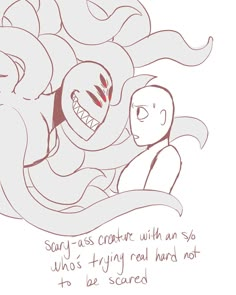 a drawing of a woman with an evil face hugging another woman's head and the caption says sorry as crave with an so who's trying hard to not to be scared