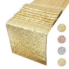 gold sequin table runner with matching napkins