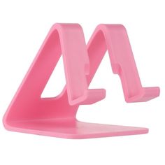 a pink plastic object with two triangulars on it