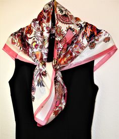 "Brighten up your look with this silky feeling, colorful and elegant Women square scarf, 35.5\" x 35\" 100% polyester satin silk, lady square scarf, hat scarf, woman bandana, shawl wraps, headband or headscarf, foulard. Fine gift scarf for women. Beautiful pattern, leaves, and flowers is a nice accent to your wardrobe. Ideal for winter or spring. Soft and comfortable to wear with your white blouse or a plain shirt. Ideal as a beach accessory, a touch of elegance to your outfit. Due to the differ Elegant Silk Scarf For Spring Party, Multicolor Silk Scarf For Spring Party, Multicolor Silk Scarf For Party In Spring, Silk Shawl For Gift, One Size Silk Shawl Scarf For Spring, Elegant Silk Shawl Scarf For Spring, Elegant Silk Shawl For Spring, Multicolor Silk Scarf For Party, Elegant Multicolor Silk Scarf For Party